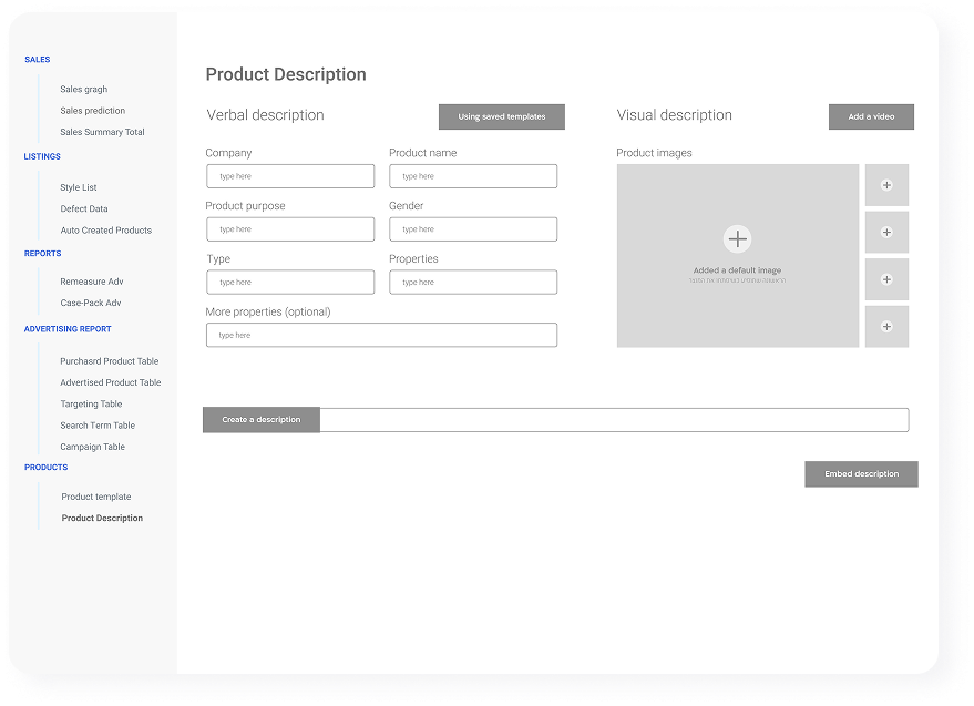 Product description wireframe
